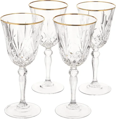 Miniatura 2 de Lorren Home Trends Siena Collection Copa de cristal para vino tinto rojo con diseño de banda dorada, juego de 4, 7.5 onzas líquidas Blanco