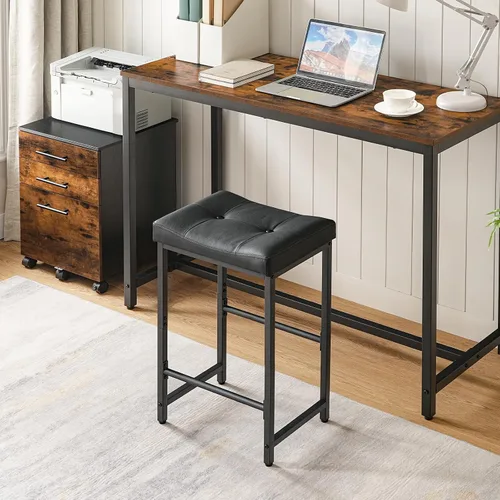 Miniatura 5 de HOOBRO Taburetes de Bar, Taburetes de Silla de Montar de 25.4", Taburetes con Tapicería de PU, Taburetes de Altura de Mostrador con Reposapiés