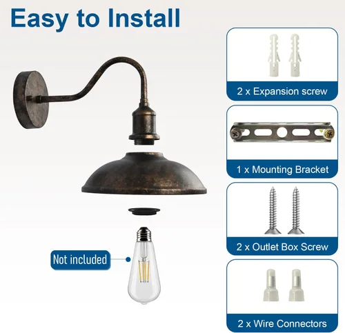 Miniatura 7 de Paquete de 2 luces de pared para exteriores, 9.3 pulgadas, cuello de cisne, lámpara vintage de bronce impermeable para porche, aplique de pared