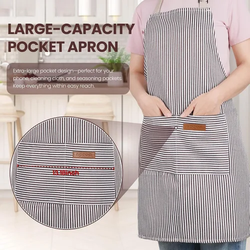 Miniatura 5 de Serrenf Paquete de 2 delantales, delantales de cocina de cocina, delantal ajustable con 2 bolsillos para hombres y mujeres, delantal de chef