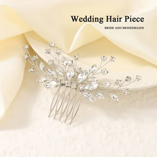 Miniatura 3 de JAKAWIN Crystal Bride Wedding Hair Comb Silver Bridal Headpiece Rhinestone Hair Piece Accesorios para las mujeres HC113 (Plata)