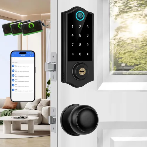 Miniatura 8 de Cerraduras inteligentes con huellas dactilares para puerta delantera con mango, control por aplicación, cerradura de puerta de entrada sin llave