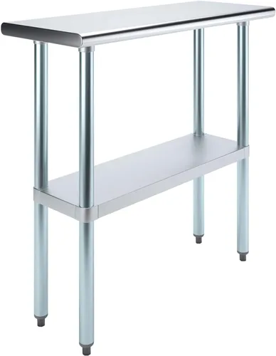 Miniatura 45 de AmGood Mesa de trabajo de acero inoxidable con ruedas de 24 pulgadas x 12 pulgadas Mesa de preparación de alimentos de cocina de metal NSF