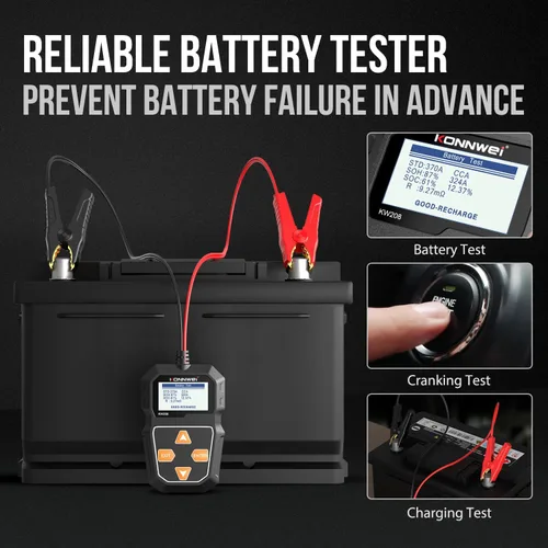 Miniatura 4 de KONNWEI KW208 12V Probador de Batería de Coche, Probador de Carga de Batería Automotriz 12V Probador de Arranque de Alternador Digital Analizador