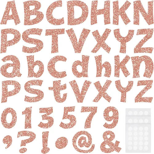 Miniatura 14 de Colarr 144 letras con purpurina para tablero de anuncios para el aula, números, símbolos de puntuación, letras troqueladas de 4 pulgadas con punto