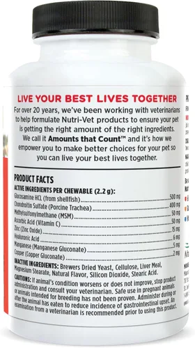 Miniatura 9 de Nutri-Vet Suplemento para articulaciones de perro de fuerza avanzada para cadera y articulaciones, glucosamina para perros, suplementos