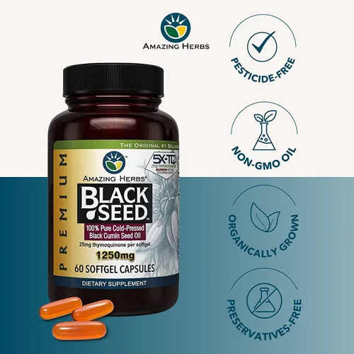 Miniatura 3 de Amazing Herbs Cápsulas de aceite de semilla negra de alta potencia, prensado en frío, ayuda a la salud digestiva, apoyo inmunológico y función