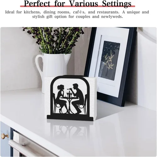 Miniatura 7 de Servilletero de pie moderno para mesa, dispensador de servilletas de metal negro, servilletero, estilo temático de café, adecuado para cocina