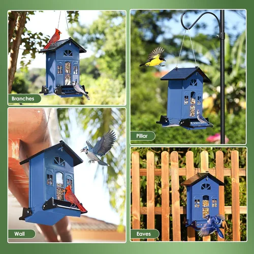 Miniatura 6 de Birdkiss Comedero para pájaros a prueba de ardillas en el exterior: serie de casas de campo para colgar - Metal - Semilla de 5 libras - Activado