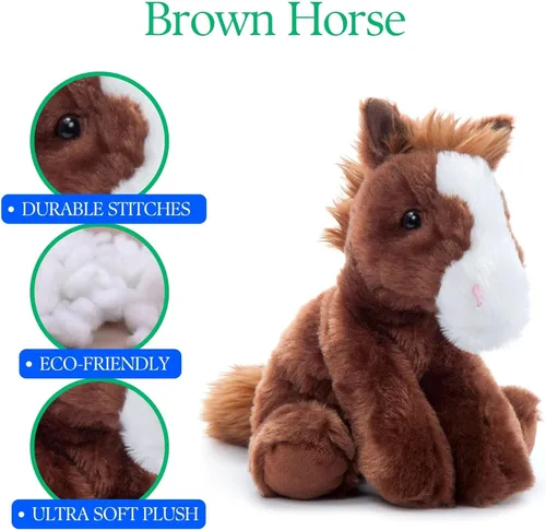 Miniatura 10 de The Petting Zoo - Peluche de caballo flácido, juguete de peluche para niños, animales salvajes Wild Onez, juguete de peluche de caballo 8 pulgadas