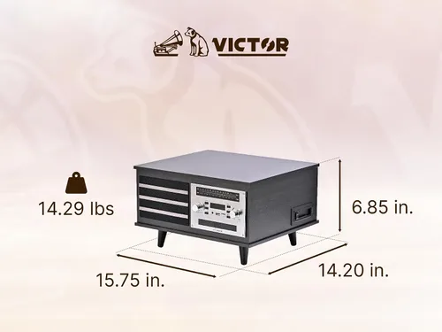 Miniatura 3 de VICTOR VWRP-3700 Monroe - Tocadiscos retro 8 en 1 y centro de entretenimiento con Bluetooth y altavoces integrados, grafito