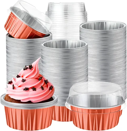 Miniatura 16 de Paquete de 200 Moldes de Papel de Aluminio para Hornear Cupcakes de 5oz Forros para Cupcakes Tazas de Postre con Tapas Moldes Desechables para Verde