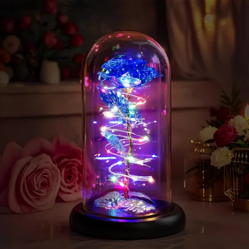 Miniatura 9 de Childom Regalos para el día de la madre para mamá, regalos de cumpleaños para mujeres, abuela, flores para entrega, rosa colorida con luz azul