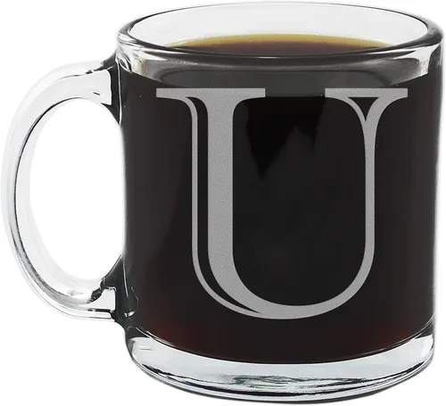 Miniatura 18 de Spotted Dog Company Taza de café de vidrio transparente con monograma grabado de 12 onzas (letra A), regalos de café personalizados de la A a la Z