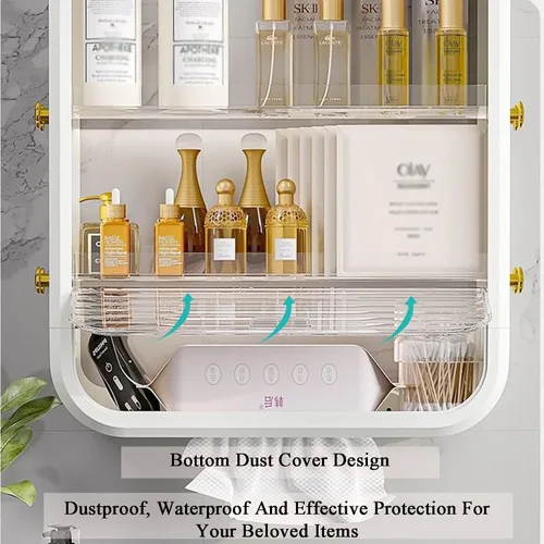 Miniatura 3 de JATIBOSH Organizador de cosméticos montado en la pared, estante de tocador para el hogar, sin perforación, productos para el cuidado de la piel