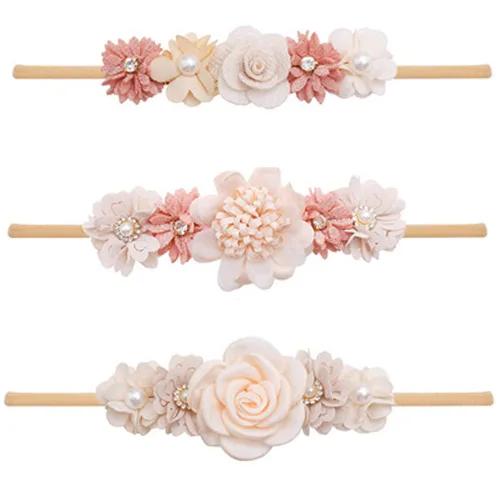 FGSS Diademas florales con corona de flores para bebés y niñas, bandas elásticas de nailon para recién nacidos, accesorios para el cabello, paquete