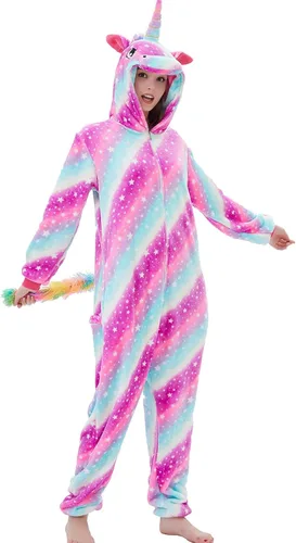 Abenca - Pijama tipo mameluco de vellón con diseño de unicornio para mujer, disfraz de animales de caricatura para Navidad, Halloween o fiesta de