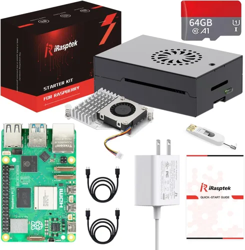 iRasptek Kit de inicio para Raspberry Pi 5 RAM 8GB-64GB Edición de OS-Bookworm precargado (caja de aluminio)