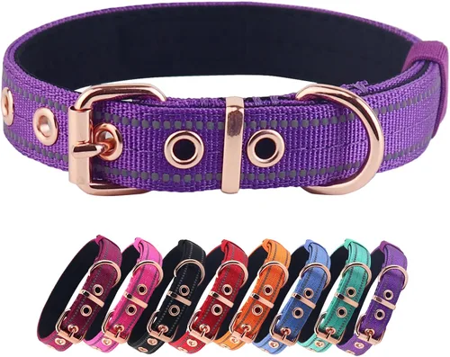 Miniatura 11 de Collar acolchado de neopreno para perros, collar de nailon para perros pequeños a grandes, resistente con hebilla de metal, reflectante