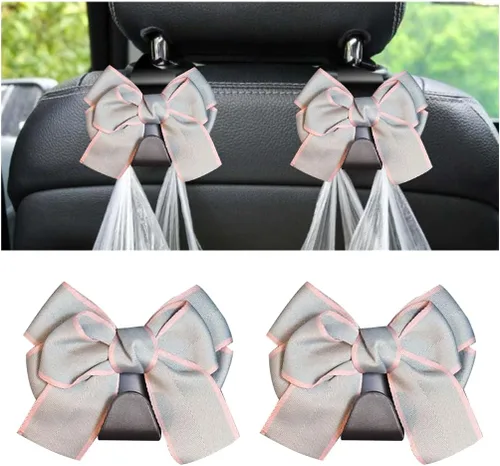 Miniatura 15 de Mandark 2 piezas de ganchos para reposacabezas de asiento de automóvil, lindos ganchos de arco para bolsos y bolsas, accesorios de decoración