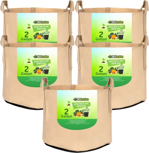 Miniatura 13 de 247Garden Paquete de 5 Macetas/Bolsas de Cultivo de Tela de Aireación de 1 Galón para Plantas con Asas (260 GSM, Negro, 6H x 7D)
