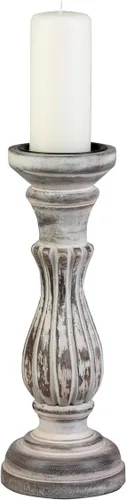 Biedermann & Sons Portavelas de pilar de madera lavada, blanco, 6 pulgadas de alto, se adapta a velas de pilar de hasta 3 pulgadas, soporte de velas