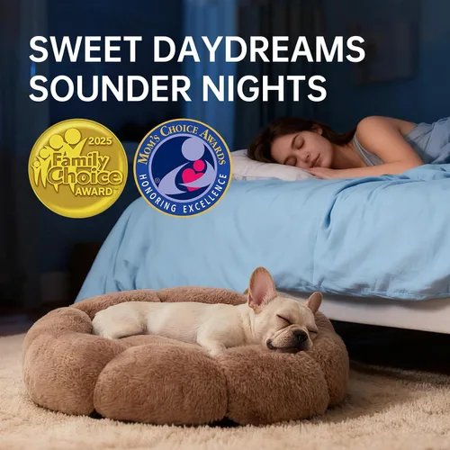 Miniatura 5 de OhGeni Cama calmante para perros y gatos de 20 pulgadas en forma de dona para mascotas pequeñas, cálida y cómoda, esponjosa, duradera, lavable a