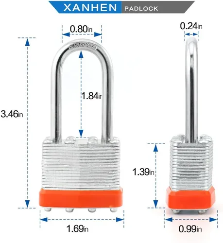 Miniatura 2 de Candados con cerradura para exteriores, cerradura de llave, candados con la misma llave, candados con llave de acero laminado con grillete largo