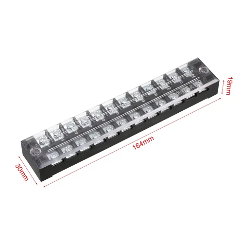 Miniatura 4 de uxcell A13052800ux0615 600V 25A Filas dobles 12P 12 posiciones Bloque de terminales de tornillo de barrera cubierto
