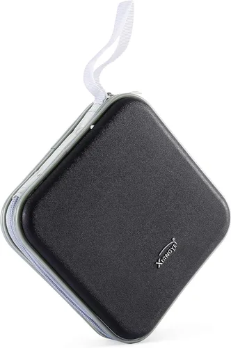 Carpeta de almacenamiento portátil de plástico duro para CD/DVD, capacidad 32, color negro