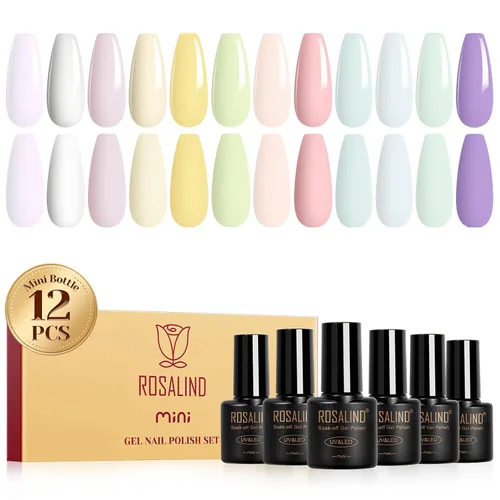 Miniatura 23 de ROSALIND - Juego de esmaltes de uñas en gel, 12 colores, blanco, nude, marrón, esmalte de uñas semipermanente, juego de esmaltes de uñas en gel