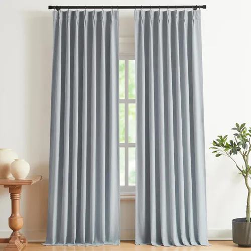 Miniatura 50 de Vision Home Cortinas marrones con pliegues pinzados de bloqueo total, cortinas de ventana de lino mezclado para oscurecimiento de la habitación, 95