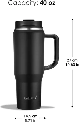 Miniatura 4 de EALGRO Botella de agua aislada de 40 onzas con popote y asa, frasco de agua deportivo de metal grande, taza de café de viaje de acero inoxidable