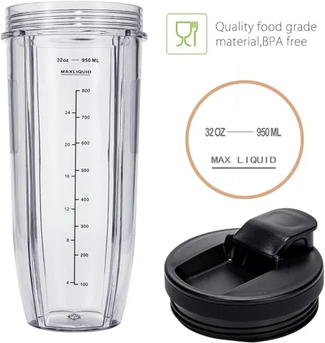 Miniatura 3 de Vasos de repuesto de 32 onzas compatibles con licuadora Ninja Nutri BN401, SS101, BN400, BN800, BN801, SS351, SS151 TWISTi DUO, con tapas mejoradas