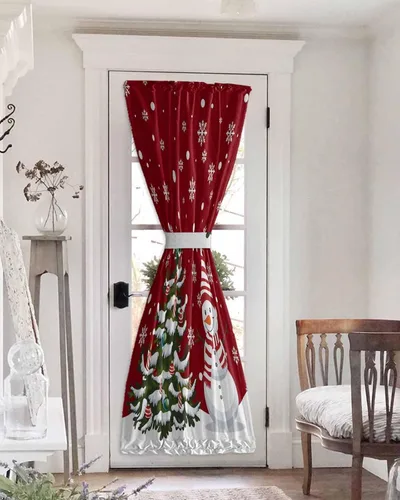 Miniatura 22 de Cortinas de puerta francesa de Navidad para ventana de puerta, panel de cortina con bolsillo para barra con alzapaños para luz lateral delantera