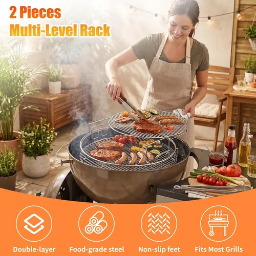 Miniatura 3 de Kit de repuesto mejorado de 5 piezas para Big Green Eggspander, incluye parrilla multifunción para parrilla, cesta de conveggtor, hecho de acero