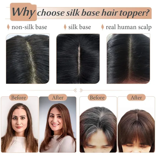 Miniatura 6 de Benehair 150% seda hecha a mano densidad base 100% Remy cabello humano para mujeres con flequillo clip en piezas de cabello con clip con ligera Gris