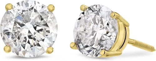 Miniatura 3 de Aretes de oro blanco de 14k de la colección de Tienda con certificación AGS con poste de rosca y tuerca color J-K claridad I1-I2
