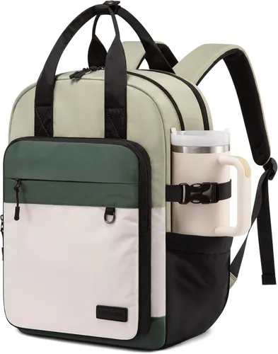 LOVEVOOK - Mochila para portátil de viaje y trabajo, 15,6 pulg., Moderno Beige-verde claro-verde oliva-negro