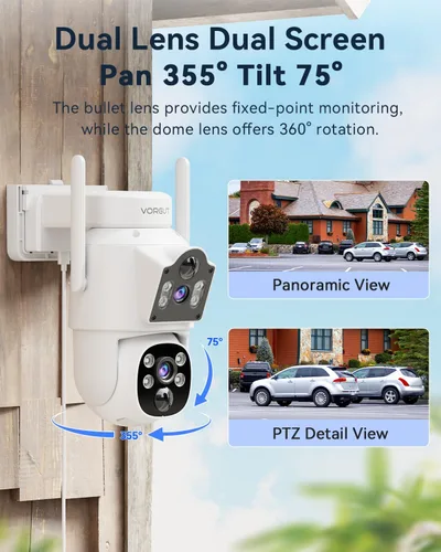 Miniatura 4 de Cámara solar inalámbrica para exteriores, 2 cámaras solares de doble lente de 4MP+ 4MP para sistema de seguridad del hogar con monitor de 12