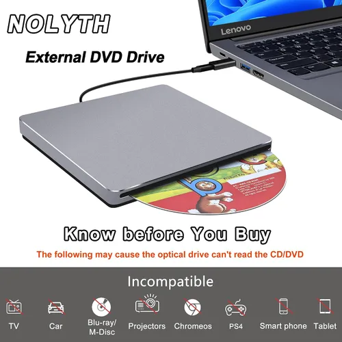 Miniatura 7 de Unidad de CD externa para Mac: USB C reproductor de grabadora de DVD SuperDrive para portátil Windows Apple Plug & Play Copia de seguridad de datos
