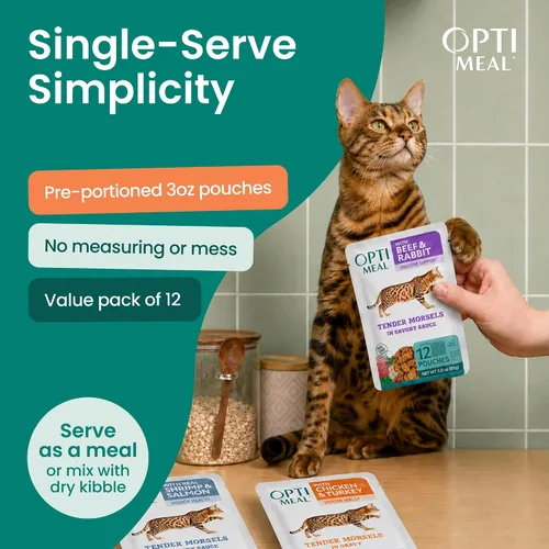 Miniatura 5 de Optimeal Paquete variado de alimentos húmedos para gatos, bocados tiernos sin granos, nutrición premium alta en proteínas hecha con ingredientes