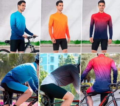 Miniatura 4 de ROTTO Camiseta de ciclismo para hombre, manga larga, color degradado