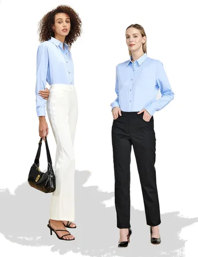 Miniatura 8 de Tapata Blusa de manga larga para mujer, con botones, de manga larga, color liso, para oficina, trabajo, tops casuales