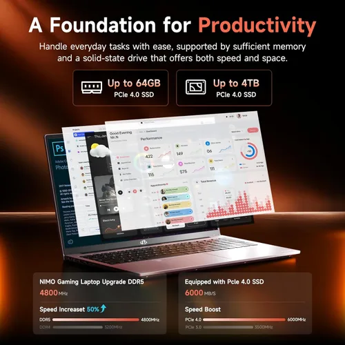 Miniatura 3 de NIMO Laptop para juegos 2026, AMD R7 7735HS (8C/16T, hasta 4.75GHz, Beat i7-12650H) 16GB DDR5 RAM 256GB SSD Computadora comercial con pantalla FHD
