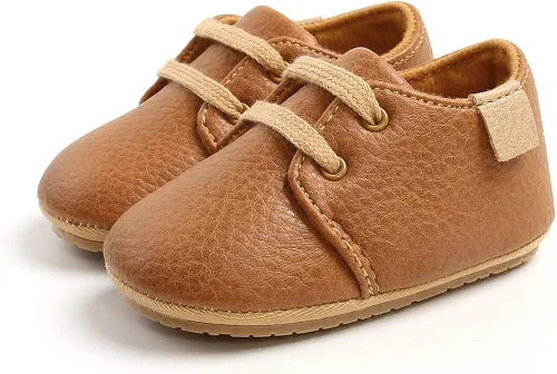 Miniatura 4 de E-FAK Zapatos de piel sintética suave para bebés, mocasines Oxford con suela de goma, mocasines Oxford, zapatos de vestir para caminar