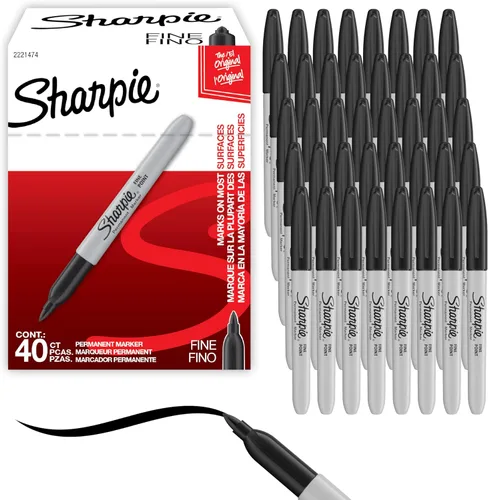 Sharpie - Marcadores permanentes de punta fina, color negro, 40 unidades - Secado rápido, juego al por mayor para aulas, tableros de pósteres,