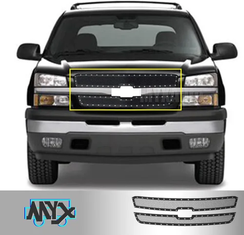 Miniatura 4 de Rejilla de remache frontal de acero inoxidable negra compatible con Chevy Avalanche 1500/2500 03-05 Silverado1500/1500HD/SS/2003-2004 Chevy