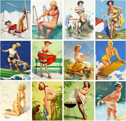Miniatura 2 de 2026 Calendario de pared [13 páginas 20.3 x 30.5 cm] GIL ELVGREN Serie Oops Pinup Girls, pósteres vintage retro de portadas de revistas