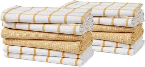 Miniatura 56 de LANE LINEN Juego de 6 paños de cocina de algodón para secar platos, 18 x 28 pulgadas, absorbentes, de secado rápido, color beige 07: Amarillo